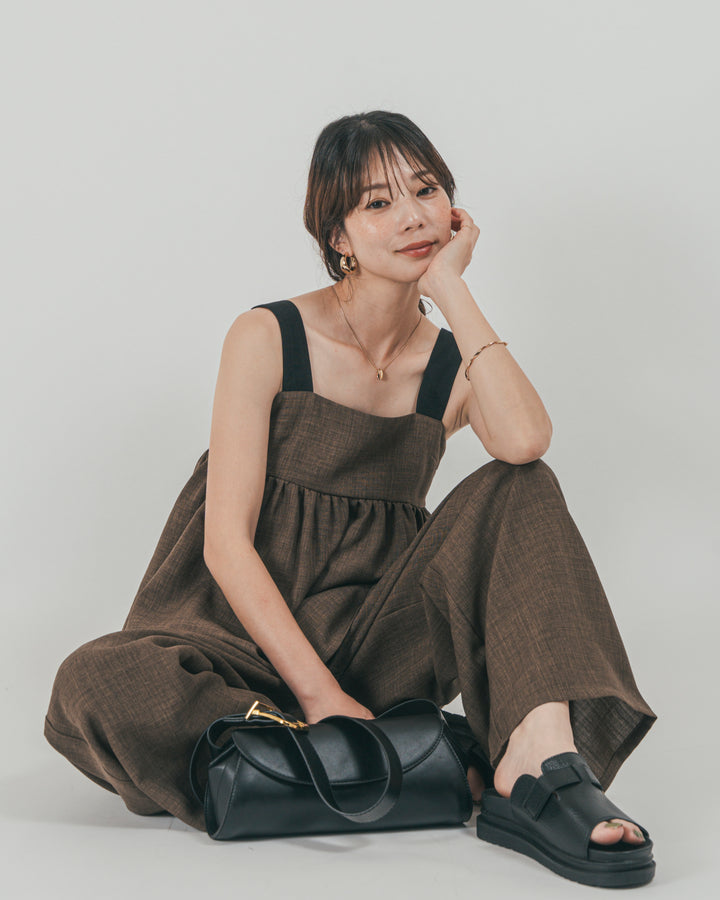 ［SET］スラブTweedバイカラーティアードキャミ + スラブTweedタックワイドパンツ（2SET）