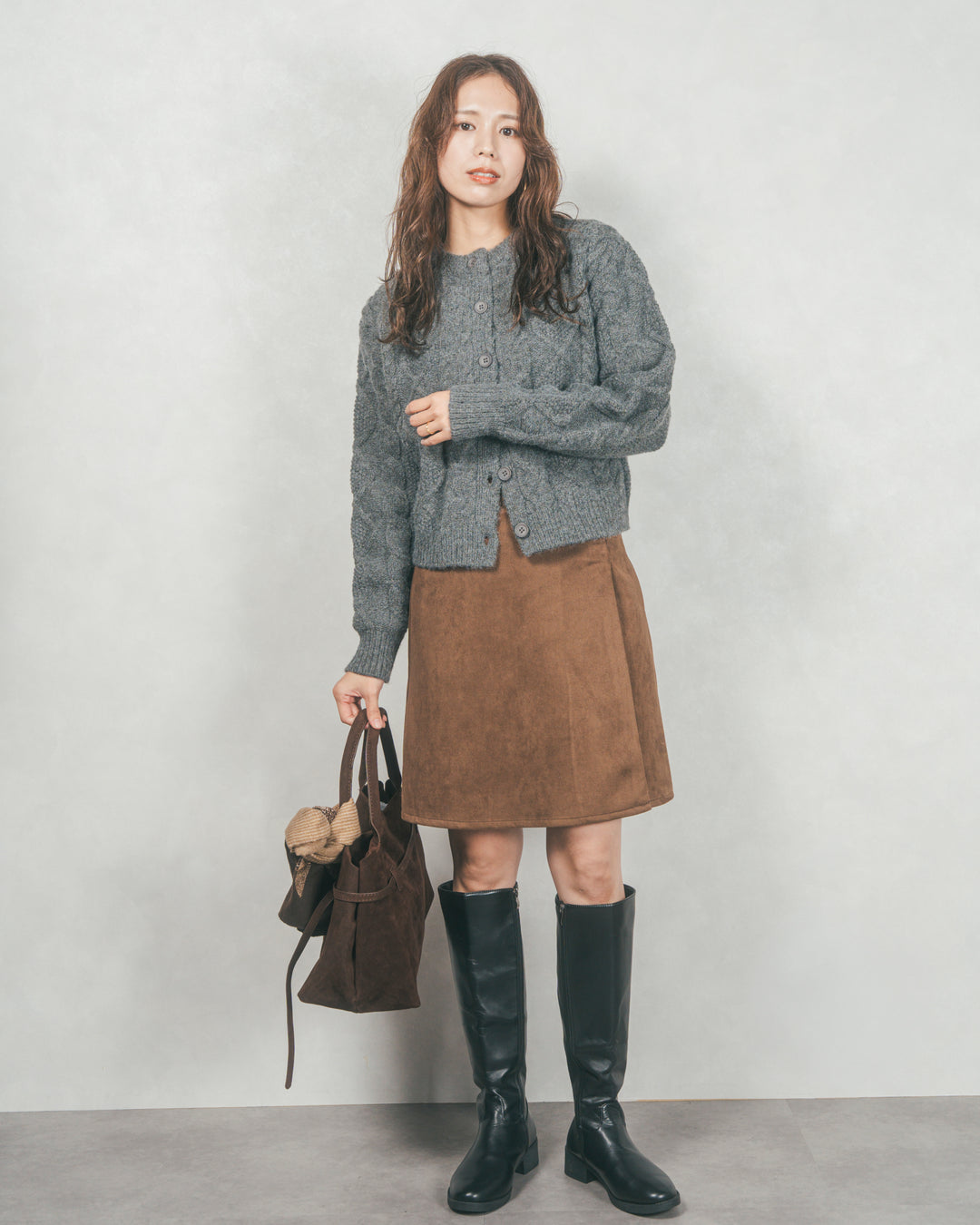 スウェードライクラップスカート (BROWN)