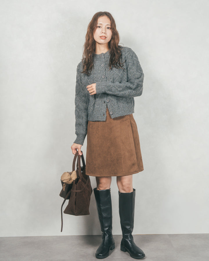 スウェードライクラップスカート (BROWN)