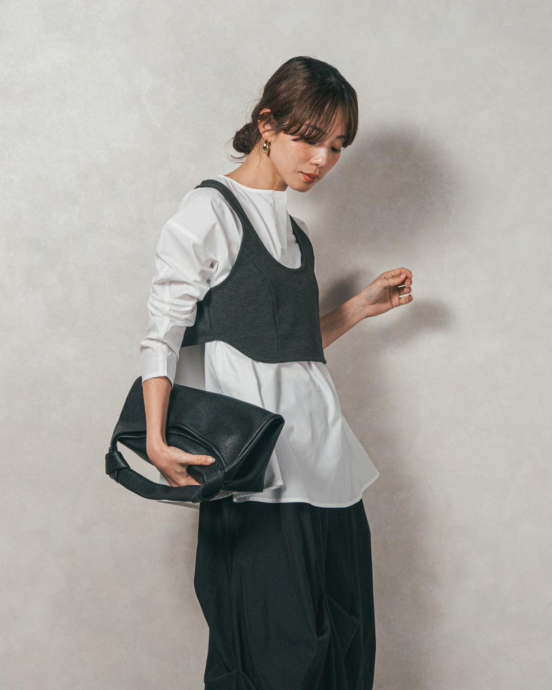 ［SET］カットビスチェxブラウス レイヤードSET+ヴィンテージブロードランダムタックスカート（2SET）