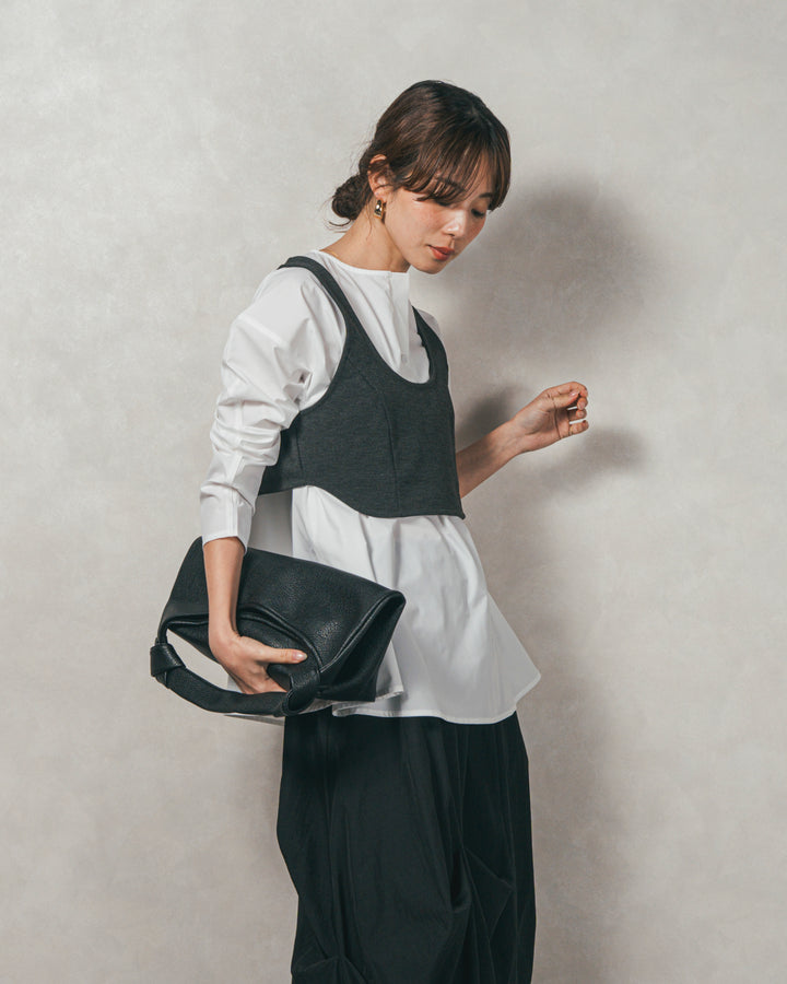 ［SET］カットビスチェxブラウス レイヤードSET+ヴィンテージブロードランダムタックスカート（2SET）