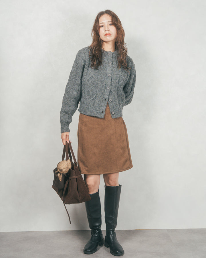 スウェードライクラップスカート (BROWN)