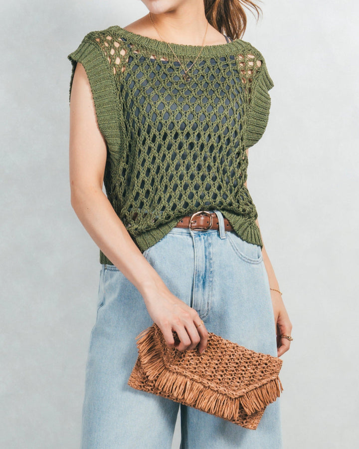 2-Way Uネックメッシュニットベスト (GREEN)