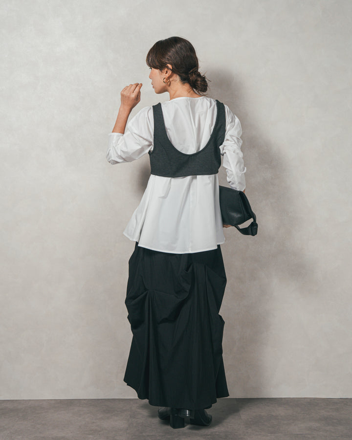 ［SET］カットビスチェxブラウス レイヤードSET+ヴィンテージブロードランダムタックスカート（2SET）