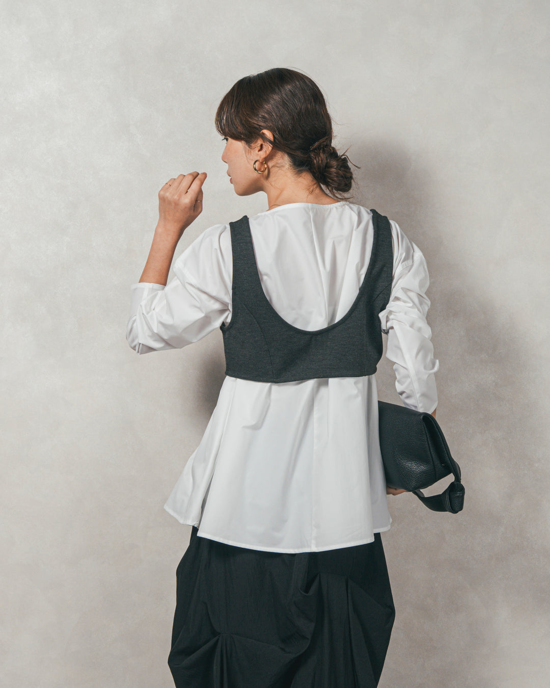 ［SET］カットビスチェxブラウス レイヤードSET+ヴィンテージブロードランダムタックスカート（2SET）