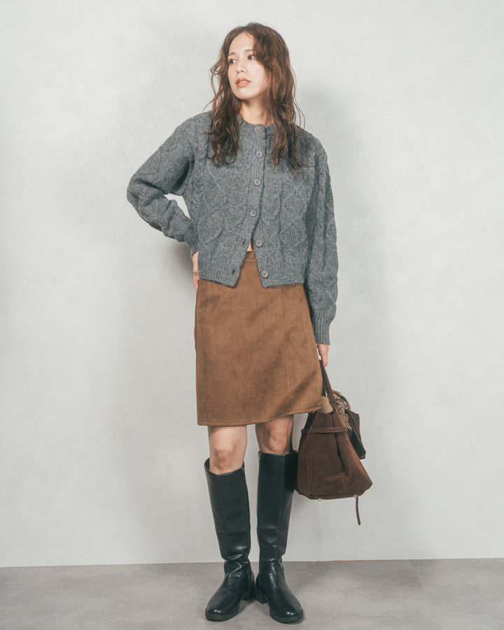 スウェードライクラップスカート (BROWN)