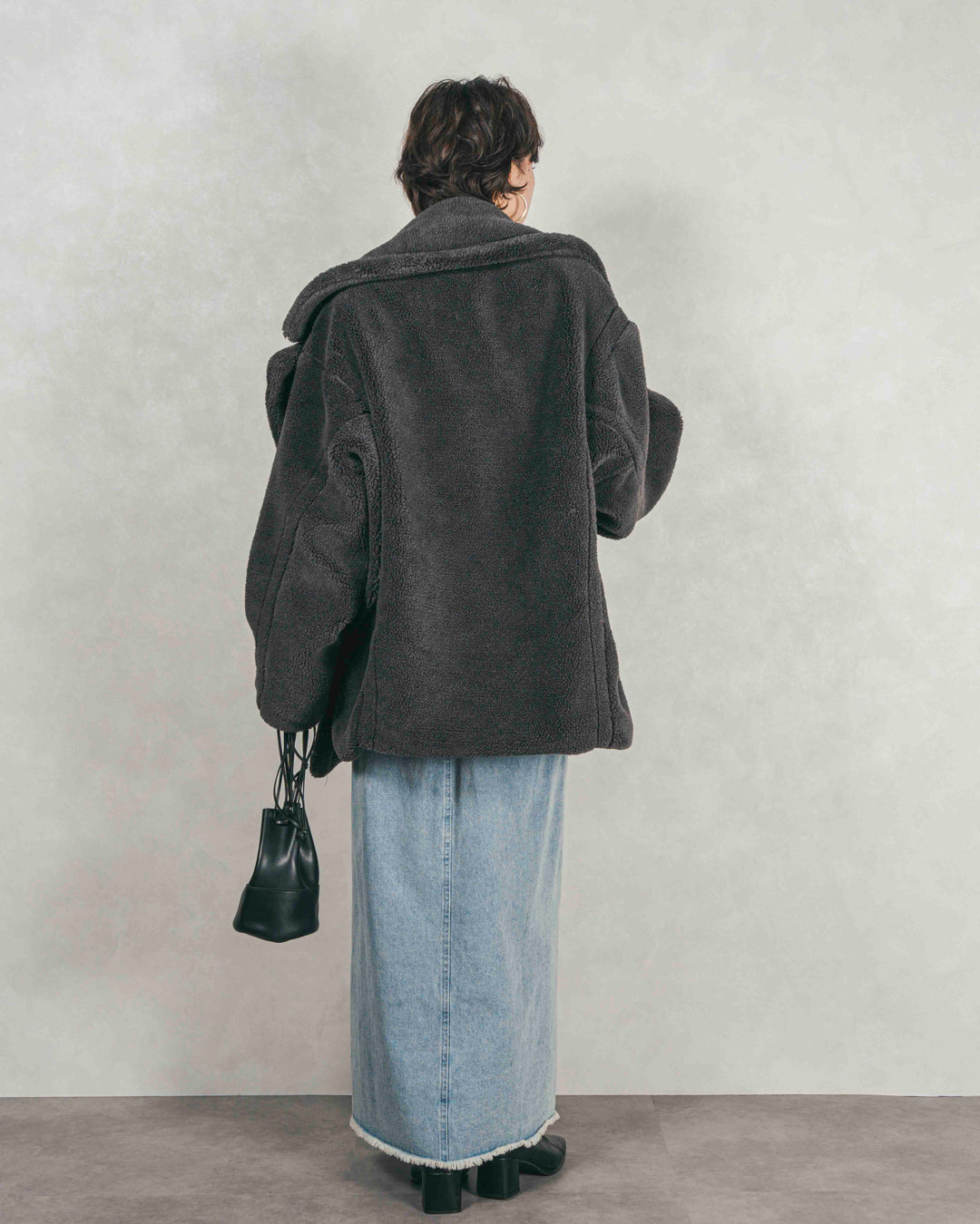 ［SET］テディボア Middleコート+フロントスリット Iラインデニムスカート（2SET）