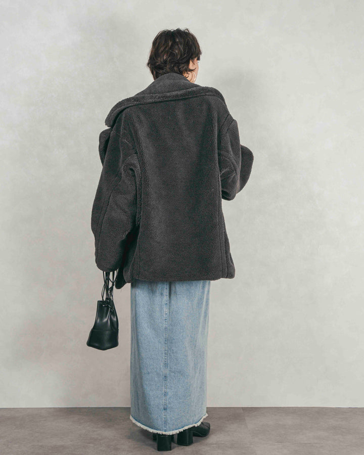 ［SET］テディボア Middleコート+フロントスリット Iラインデニムスカート（2SET）