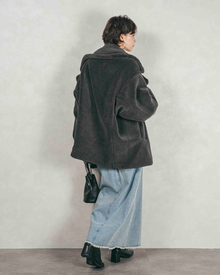 ［SET］テディボア Middleコート+フロントスリット Iラインデニムスカート（2SET）