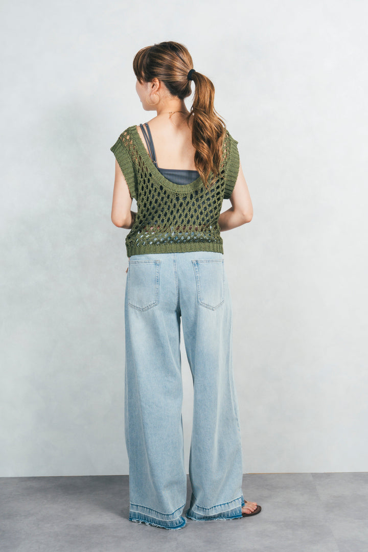 ［SET］2-Way Uネックメッシュニットベスト+［カップ付き］ヘルシーフィットリブキャミ（2SET）