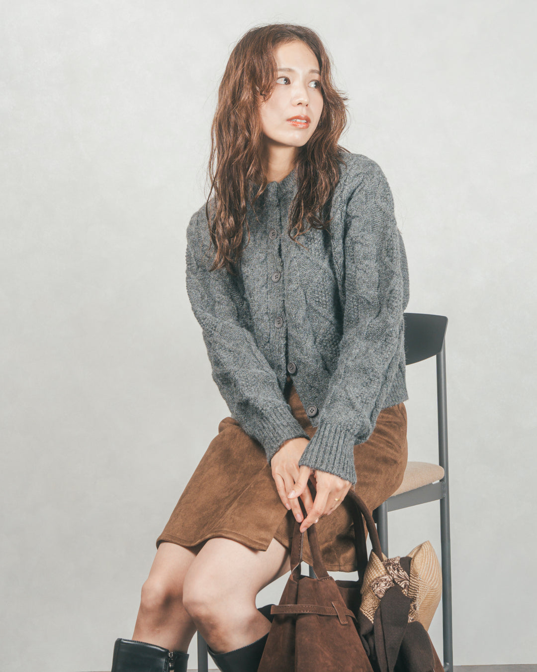 スウェードライクラップスカート (BROWN)