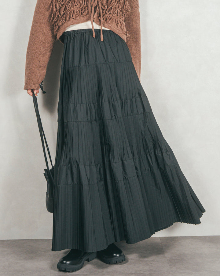 プリーツティアードLongスカート (BLACK)