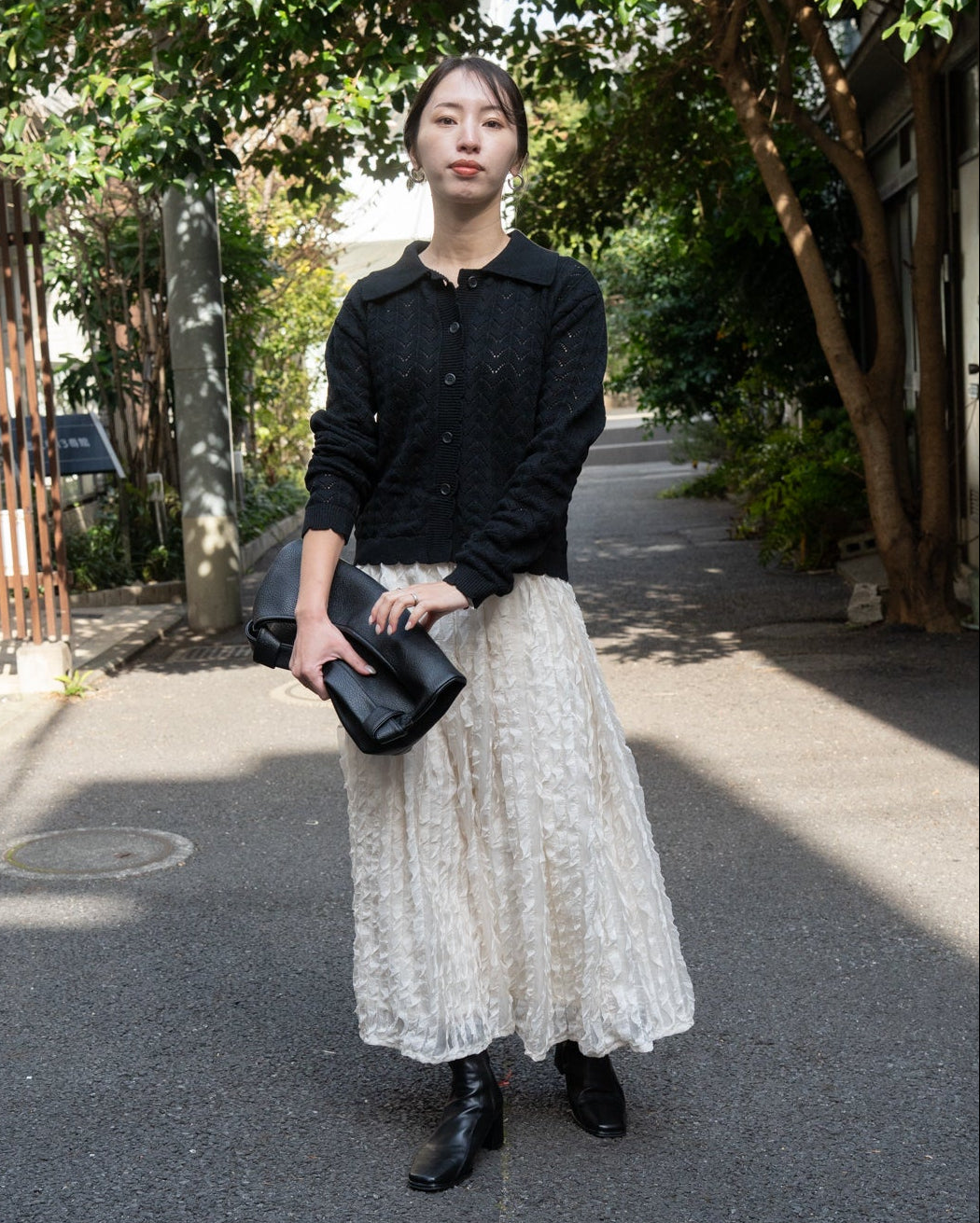 透かし編みニット襟付きカーディガン