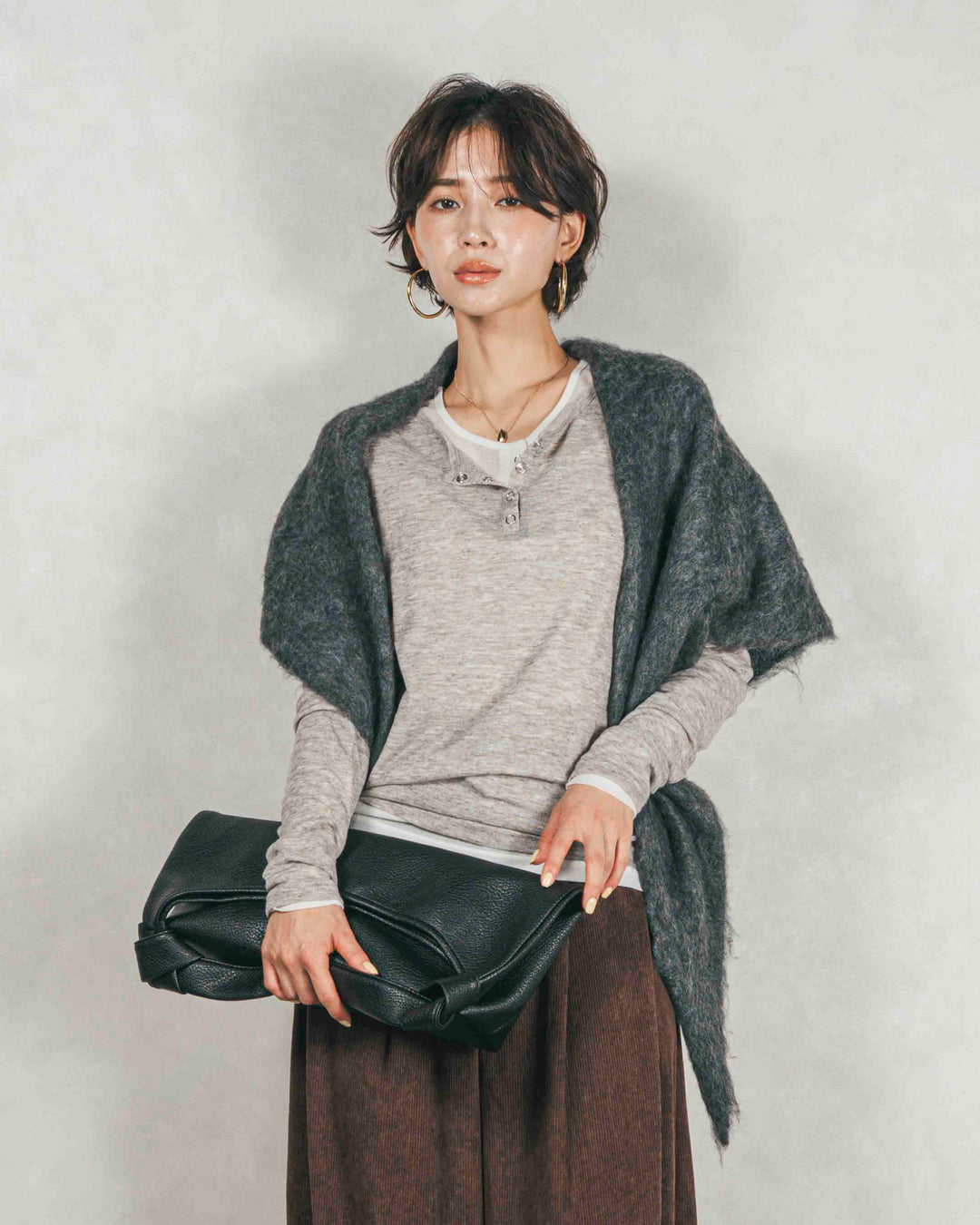 ［SET］Sheerリブヘンリーネックトップス+Sheerリブヘンリーネックトップス（2SET）