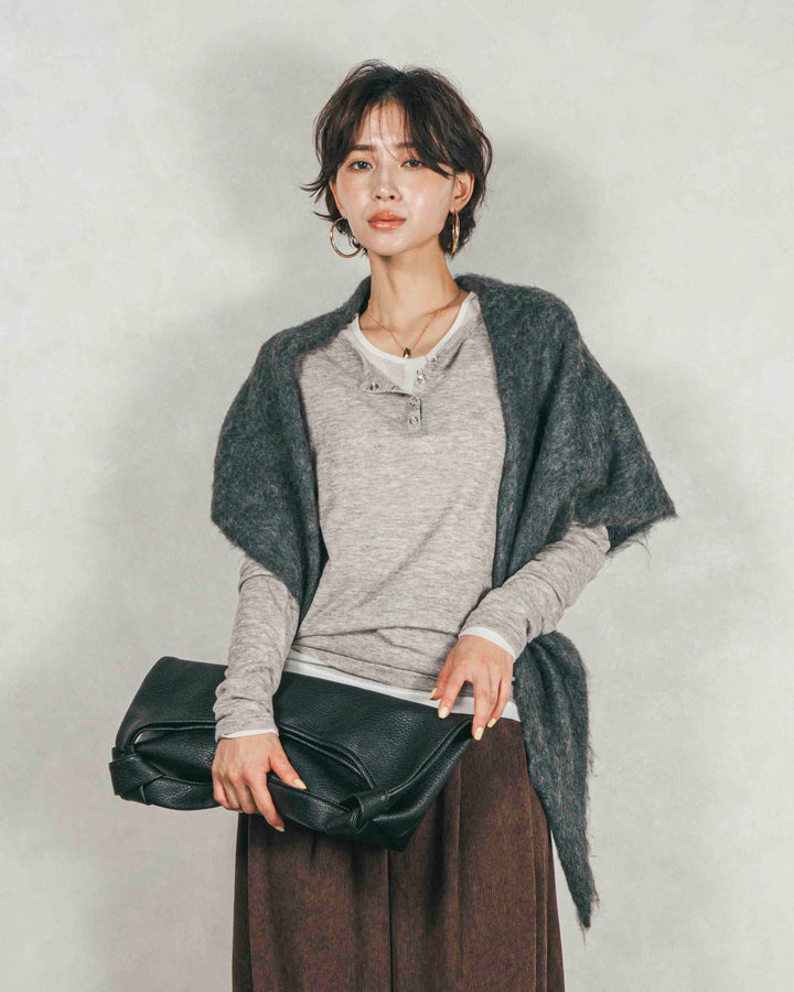 ［SET］Sheerリブヘンリーネックトップス+Sheerリブヘンリーネックトップス（2SET）