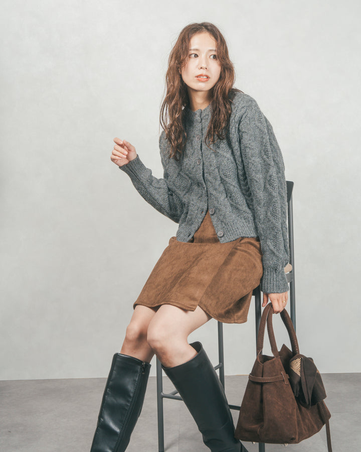 スウェードライクラップスカート (BROWN)