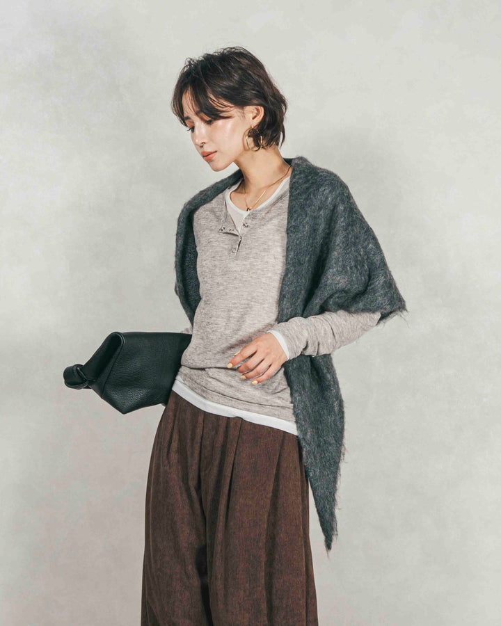 ［SET］Sheerリブヘンリーネックトップス+サイドタックコクーンコーデュロイパンツ（2SET）