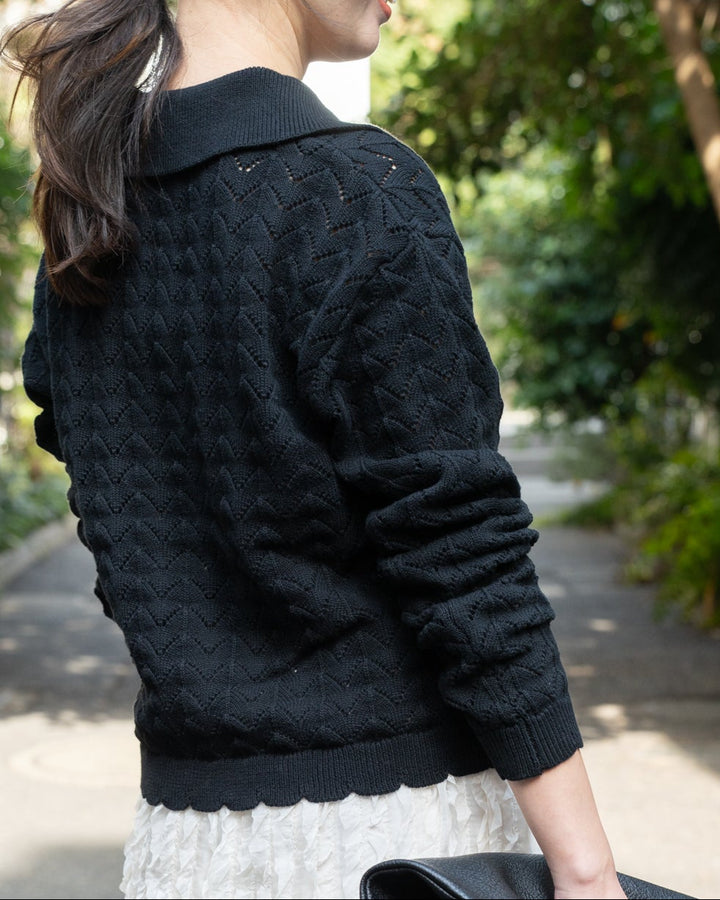 透かし編みニット襟付きカーディガン