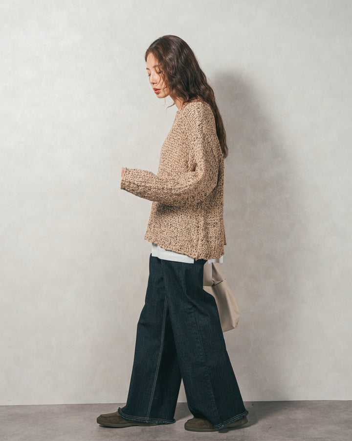 ［SET］エアリールーズオーバーニット+センターシーム リラックスカラーデニム