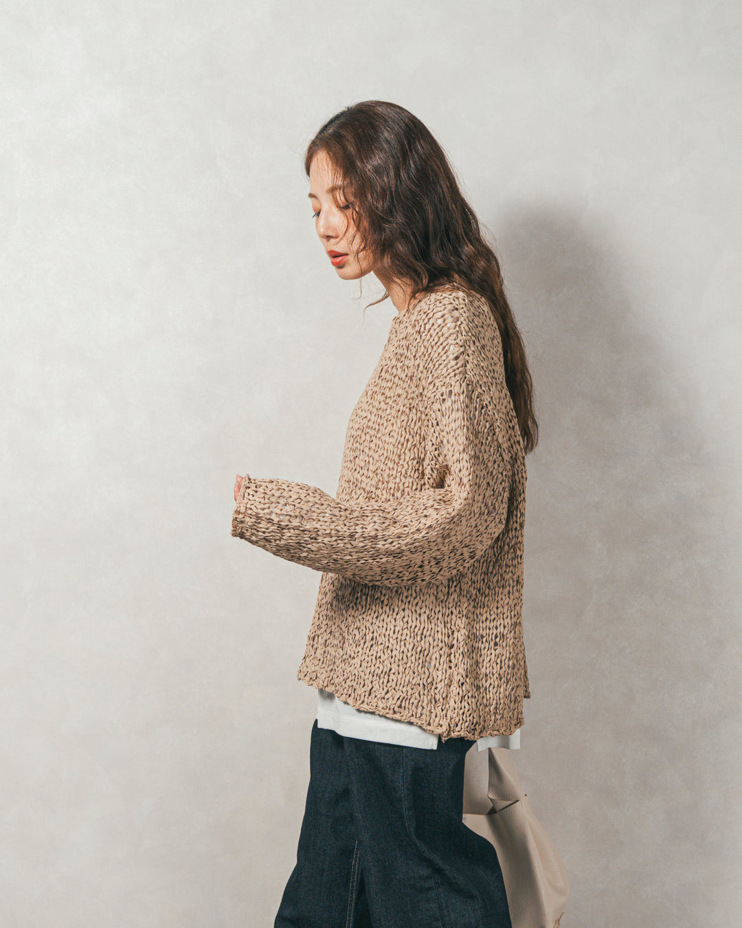 ［SET］エアリールーズオーバーニット+センターシーム リラックスカラーデニム