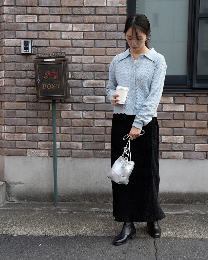 透かし編みニット襟付きカーディガン