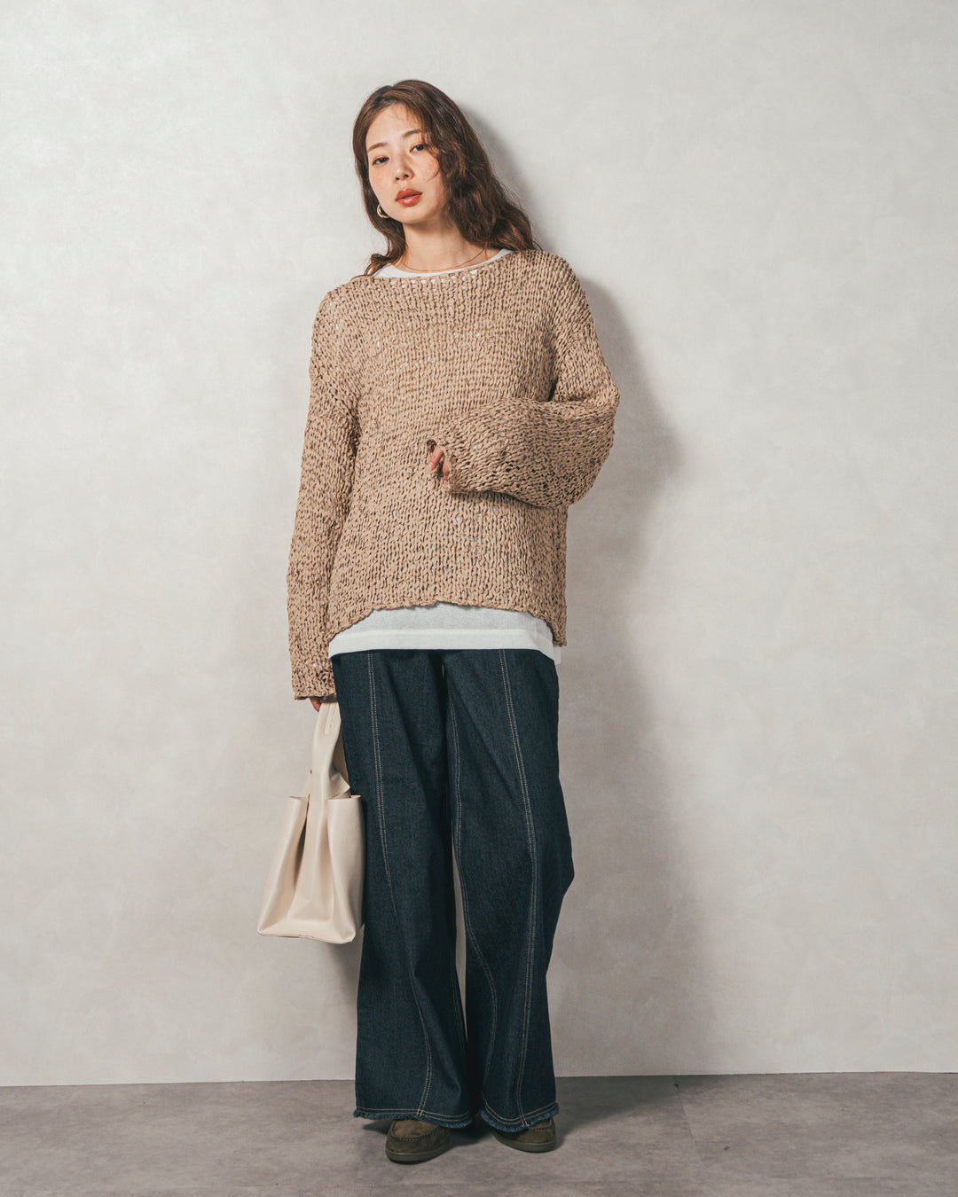 ［SET］エアリールーズオーバーニット+センターシーム リラックスカラーデニム