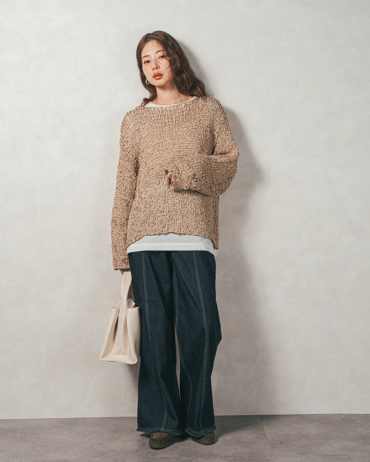 ［SET］エアリールーズオーバーニット+センターシーム リラックスカラーデニム