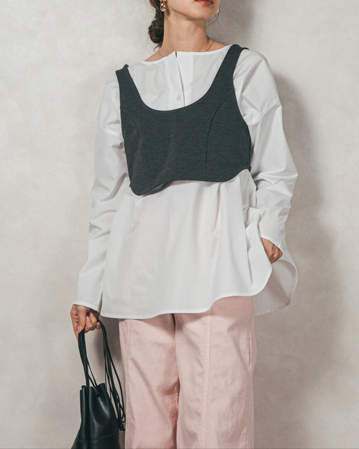 ［SET］カットビスチェxブラウス レイヤードSET+センターシーム リラックスカラーデニム（2SET）