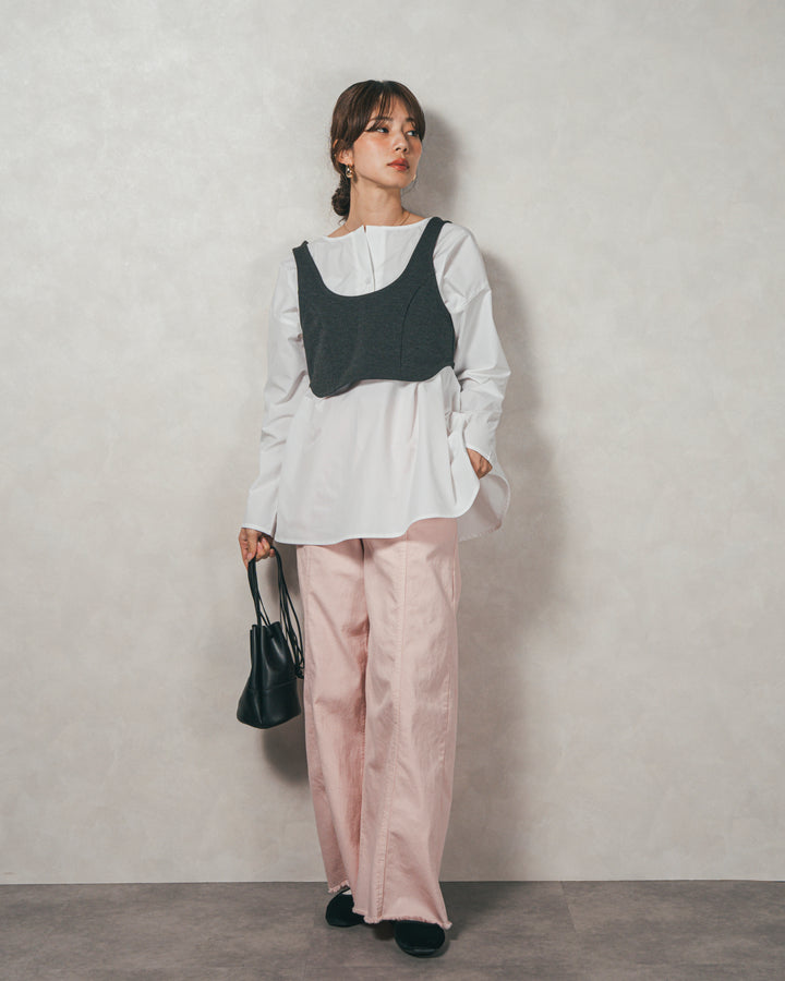 ［SET］カットビスチェxブラウス レイヤードSET+センターシーム リラックスカラーデニム（2SET）