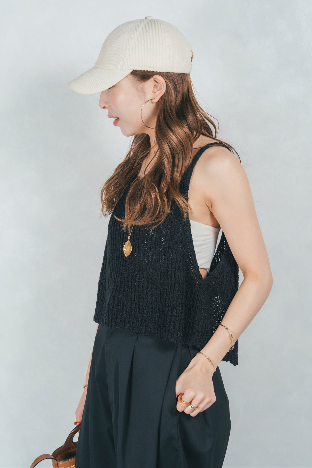 リブ編みニットビスチェ (BLACK)