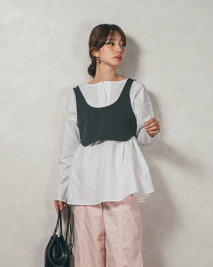 ［SET］カットビスチェxブラウス レイヤードSET+センターシーム リラックスカラーデニム（2SET）