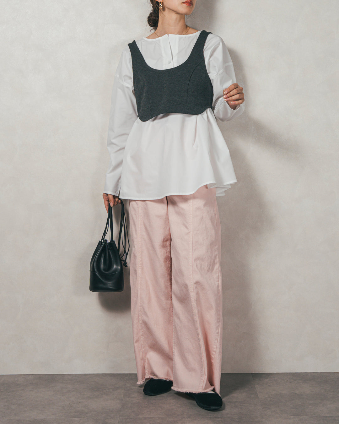 ［SET］カットビスチェxブラウス レイヤードSET+センターシーム リラックスカラーデニム（2SET）