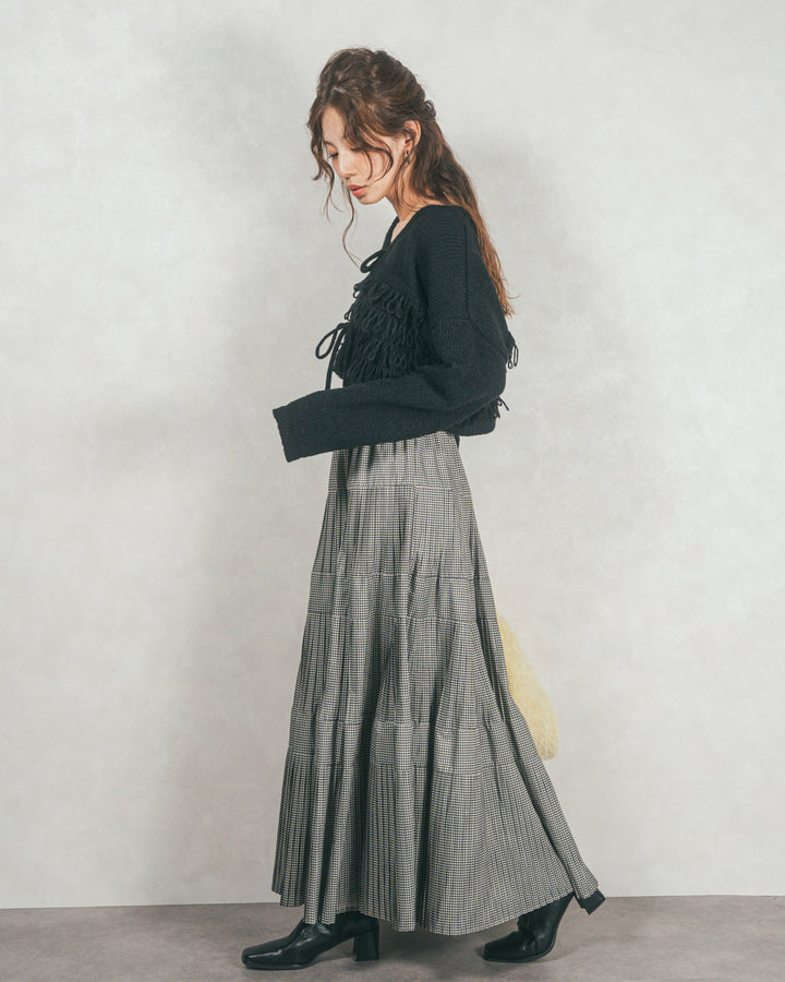 ループ編みフリンジカーディガン (BLACK)