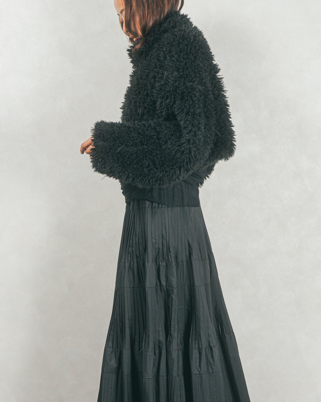 ［SET］プードルボアZipショートコート+ワイドTuckイージーデニム（2SET）