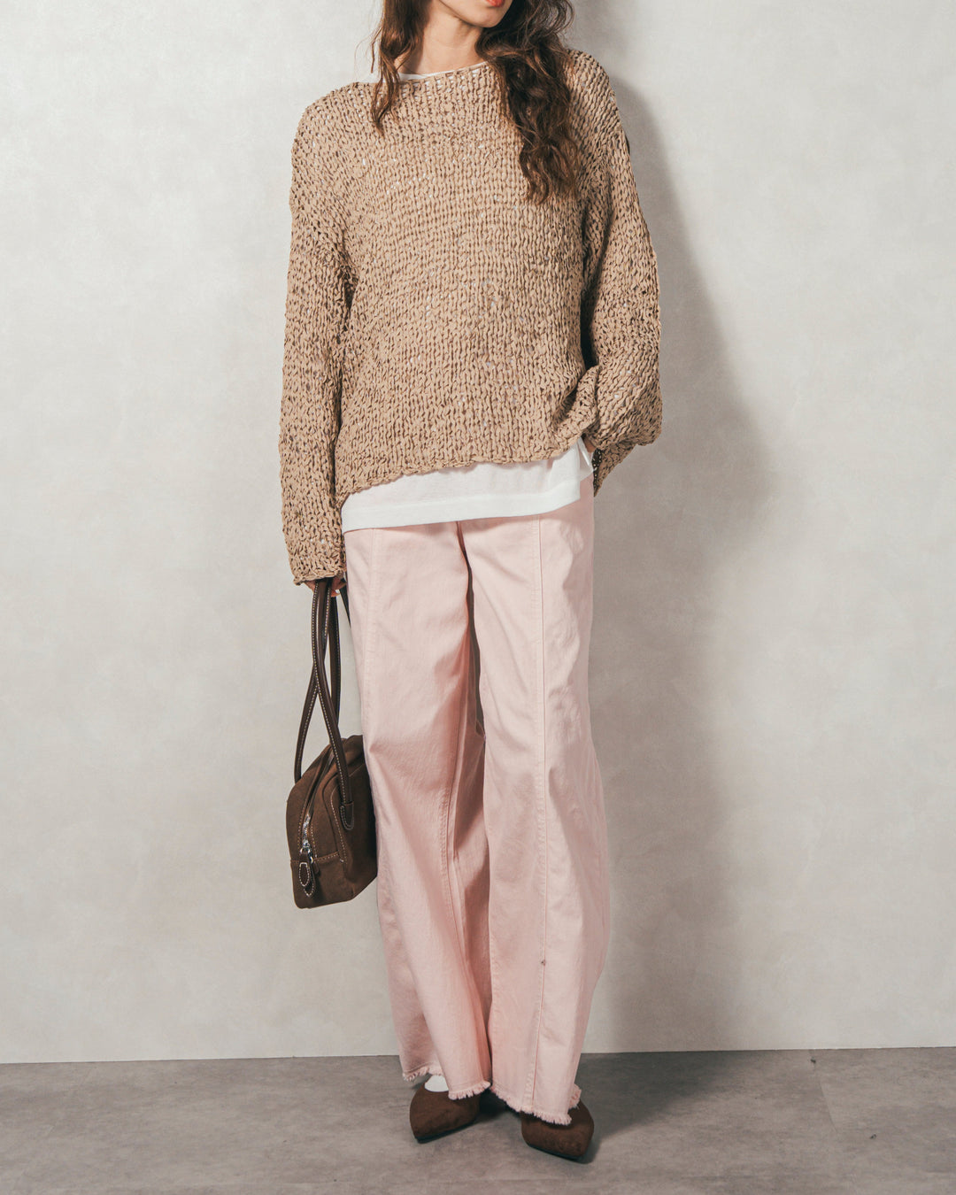 ［SET］エアリールーズオーバーニット+センターシーム リラックスカラーデニム