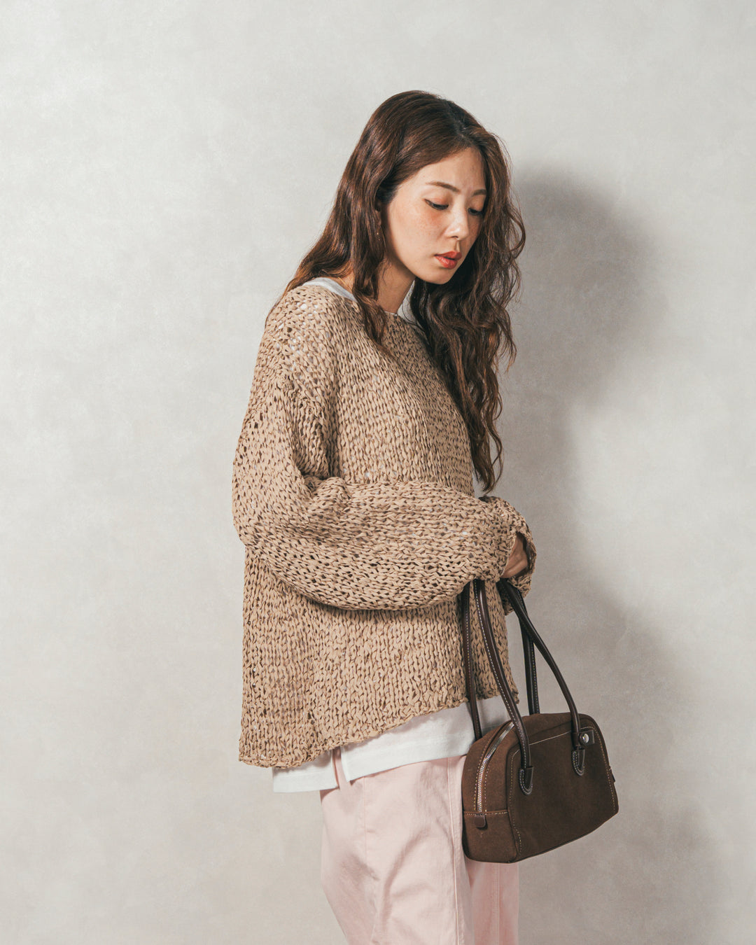 ［SET］エアリールーズオーバーニット+センターシーム リラックスカラーデニム