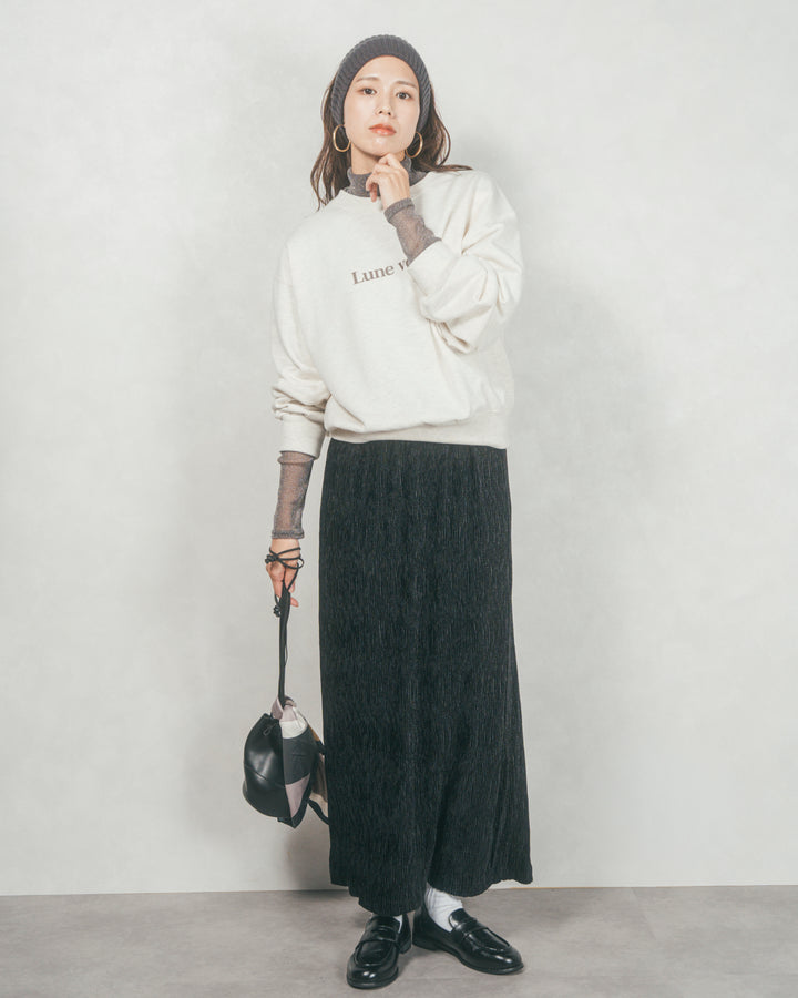 ［SET］フロントシリコンLogoスウェット+ベロアNarrowスカート