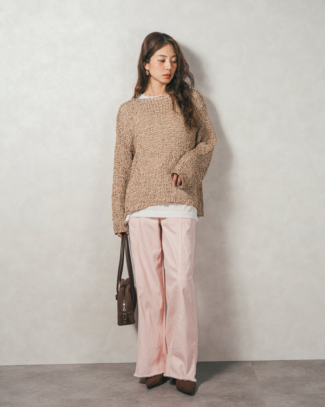 ［SET］エアリールーズオーバーニット+センターシーム リラックスカラーデニム