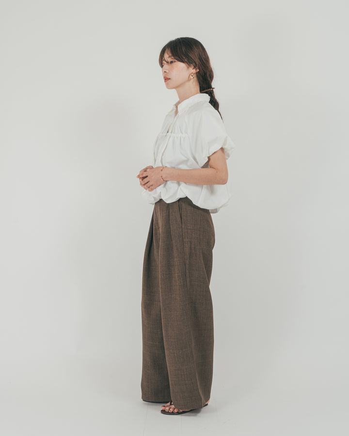 ［SET］バルーンShirringハーフスリーブシャツ + スラブTweedタックワイドパンツ（2SET）