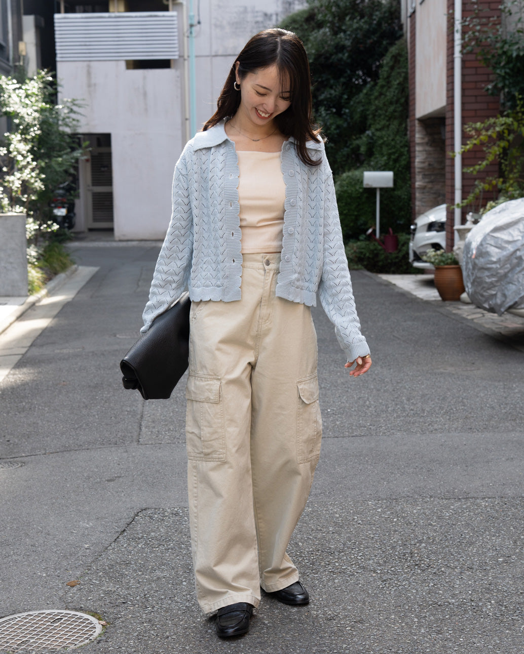 透かし編みニット襟付きカーディガン