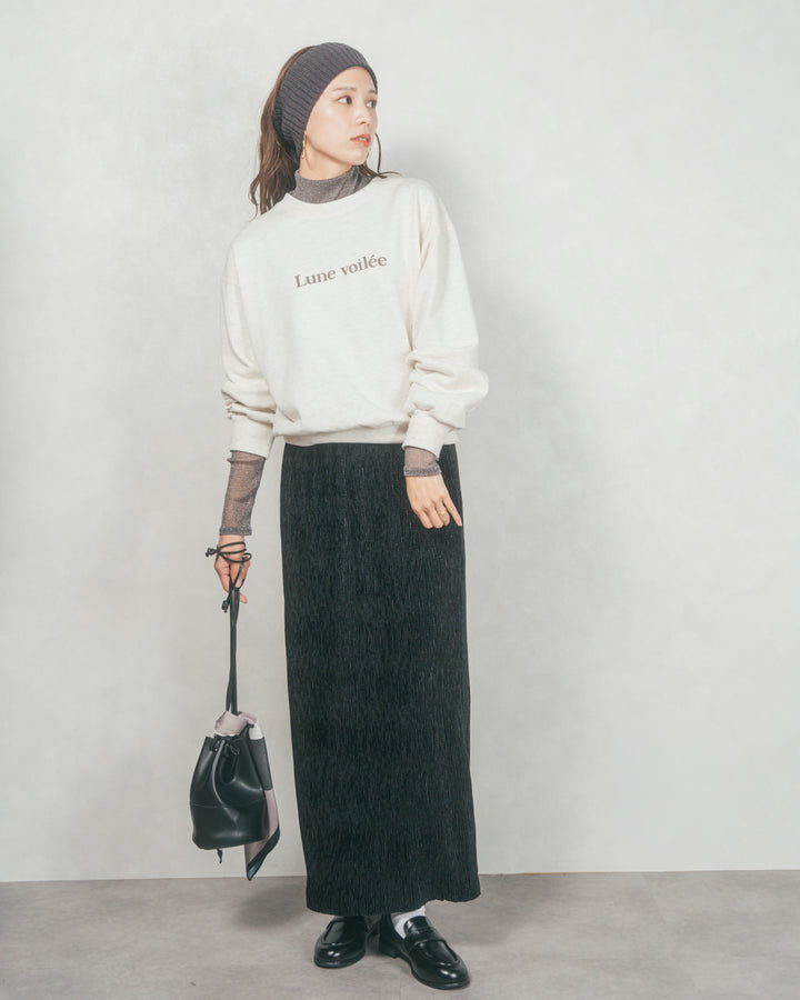 ［SET］フロントシリコンLogoスウェット+ベロアNarrowスカート