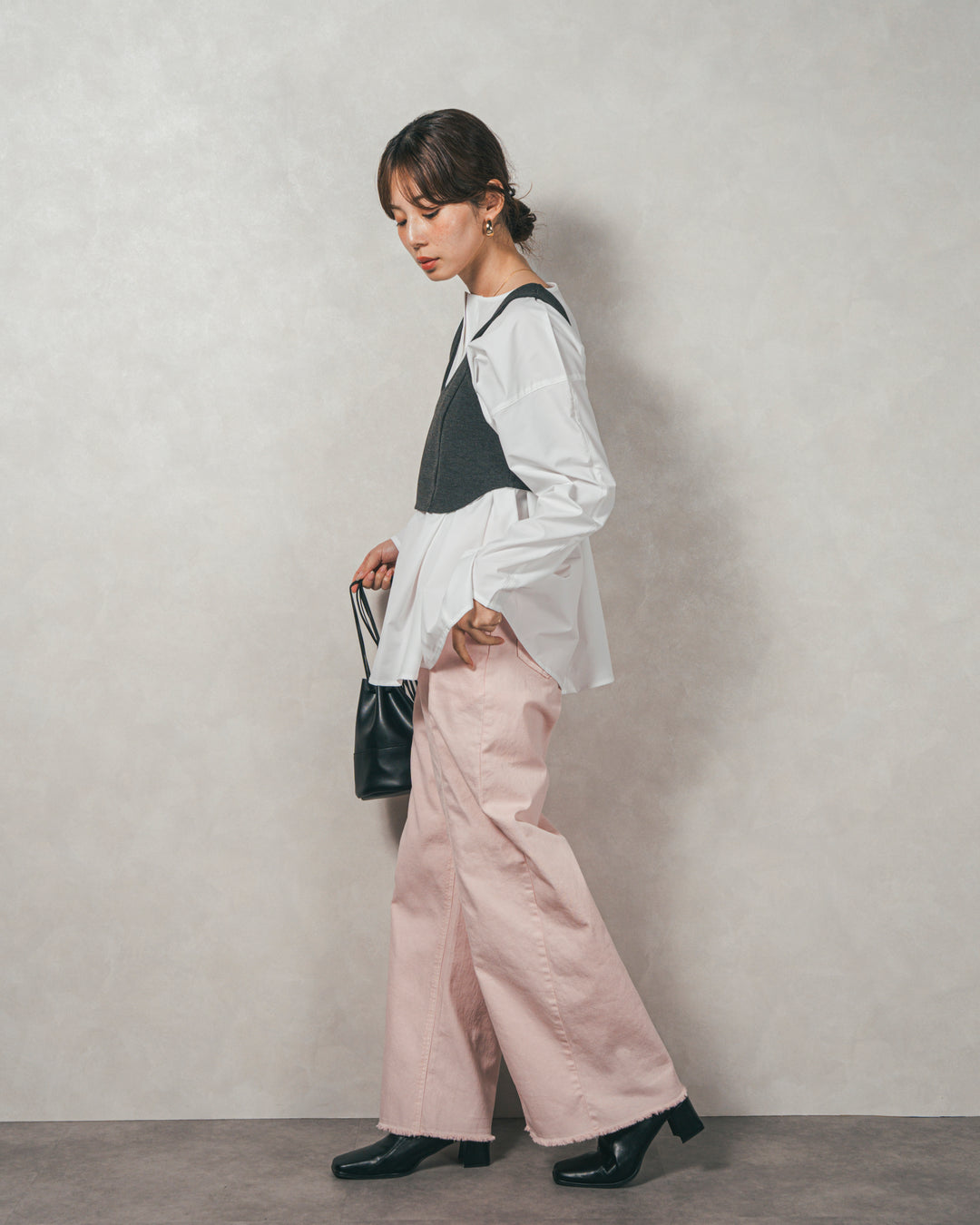 ［SET］カットビスチェxブラウス レイヤードSET+センターシーム リラックスカラーデニム（2SET）