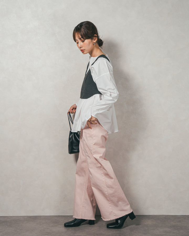 ［SET］カットビスチェxブラウス レイヤードSET+センターシーム リラックスカラーデニム（2SET）