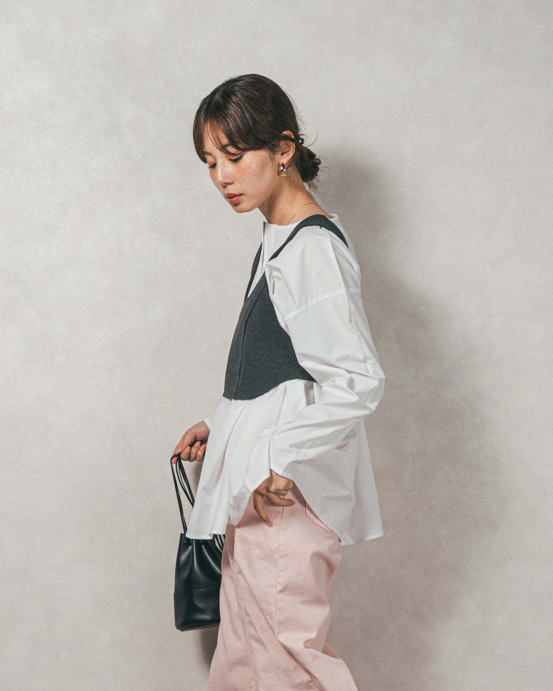 ［SET］カットビスチェxブラウス レイヤードSET+センターシーム リラックスカラーデニム（2SET）