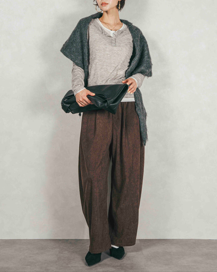 Sheerリブヘンリーネックトップス (GRAY)