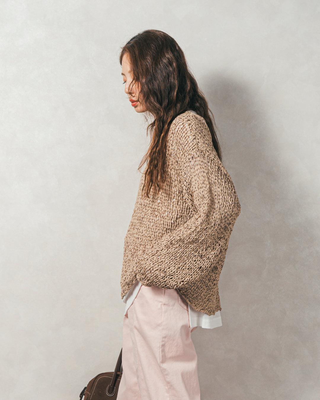 ［SET］エアリールーズオーバーニット+センターシーム リラックスカラーデニム