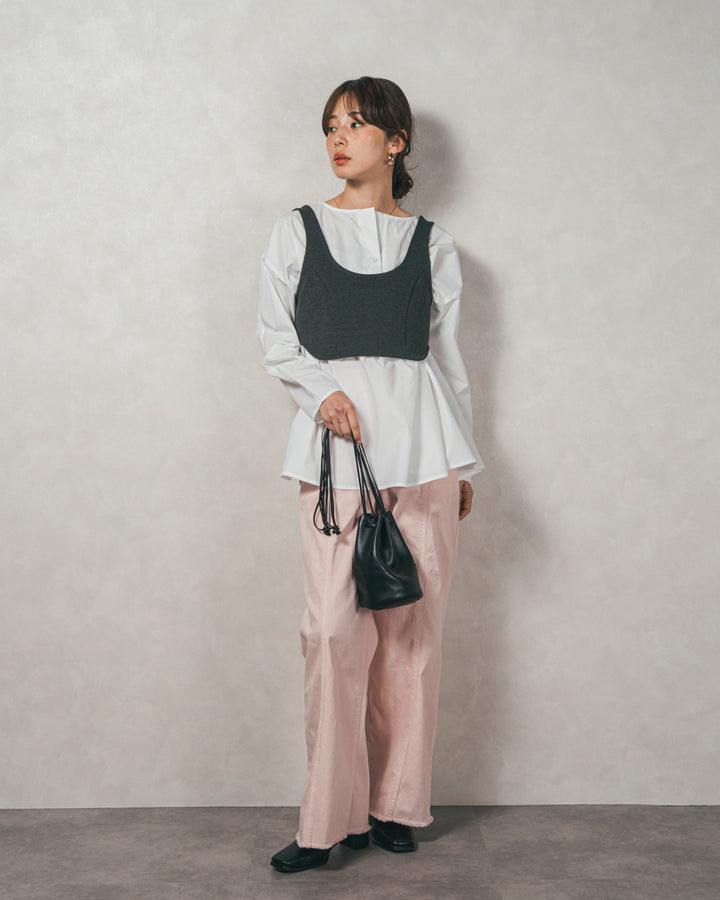 ［SET］カットビスチェxブラウス レイヤードSET+センターシーム リラックスカラーデニム（2SET）