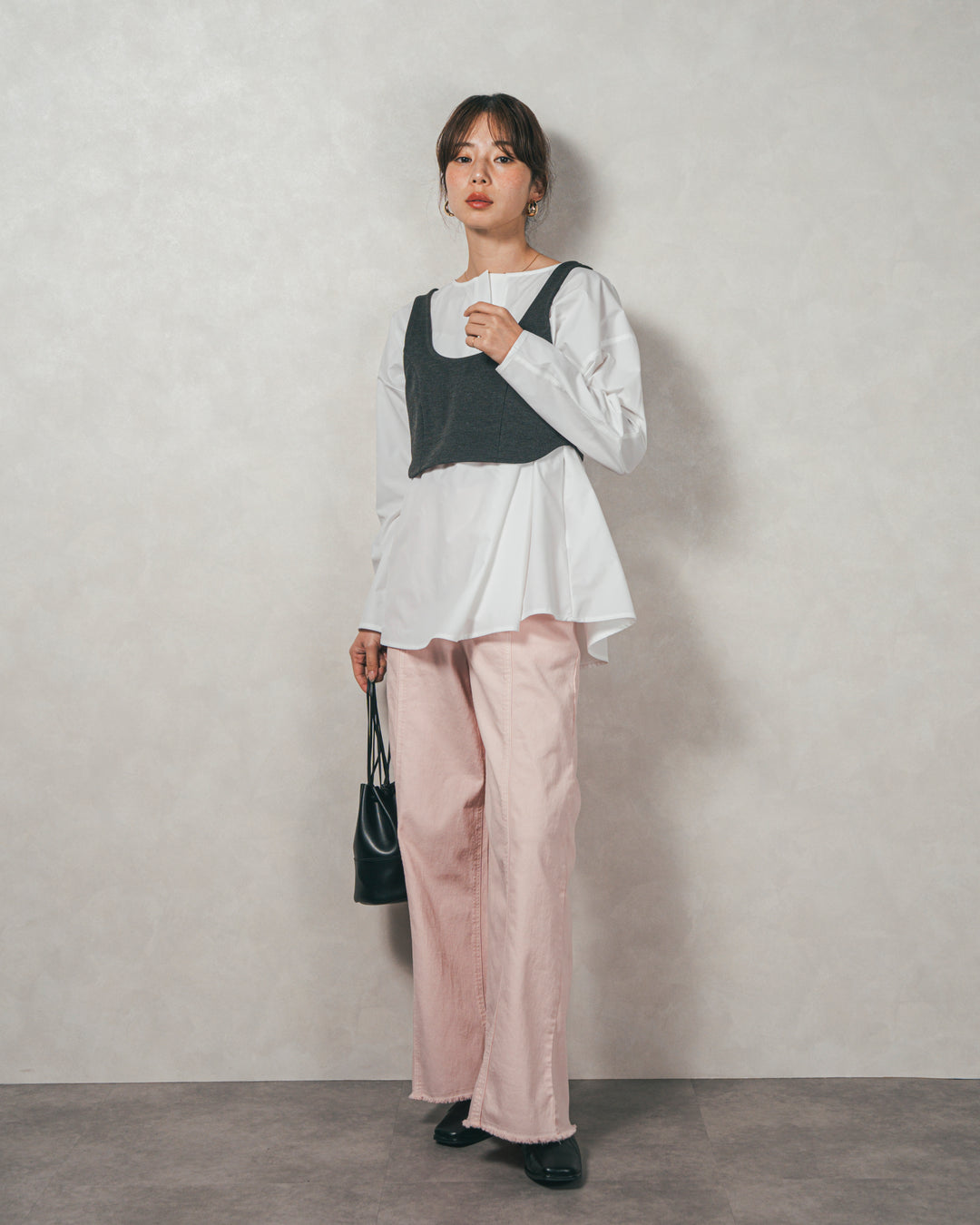 ［SET］カットビスチェxブラウス レイヤードSET+センターシーム リラックスカラーデニム（2SET）