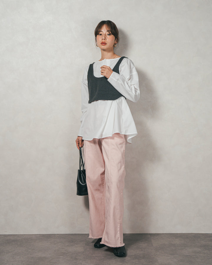 ［SET］カットビスチェxブラウス レイヤードSET+センターシーム リラックスカラーデニム（2SET）