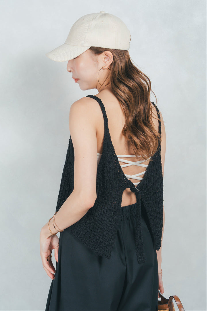 リブ編みニットビスチェ (BLACK)